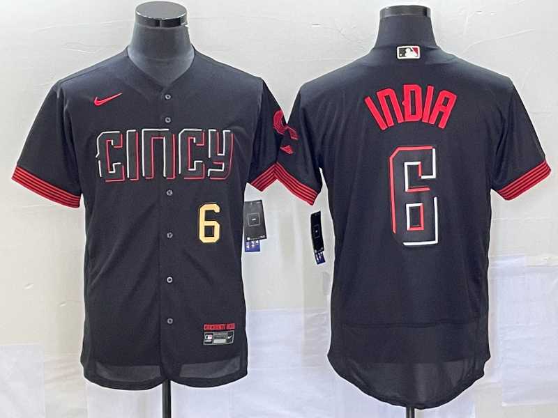 Mens Cincinnati Reds #6 Jonathan India Number Black 2023 City Connect Flex Base Stitched Jersey